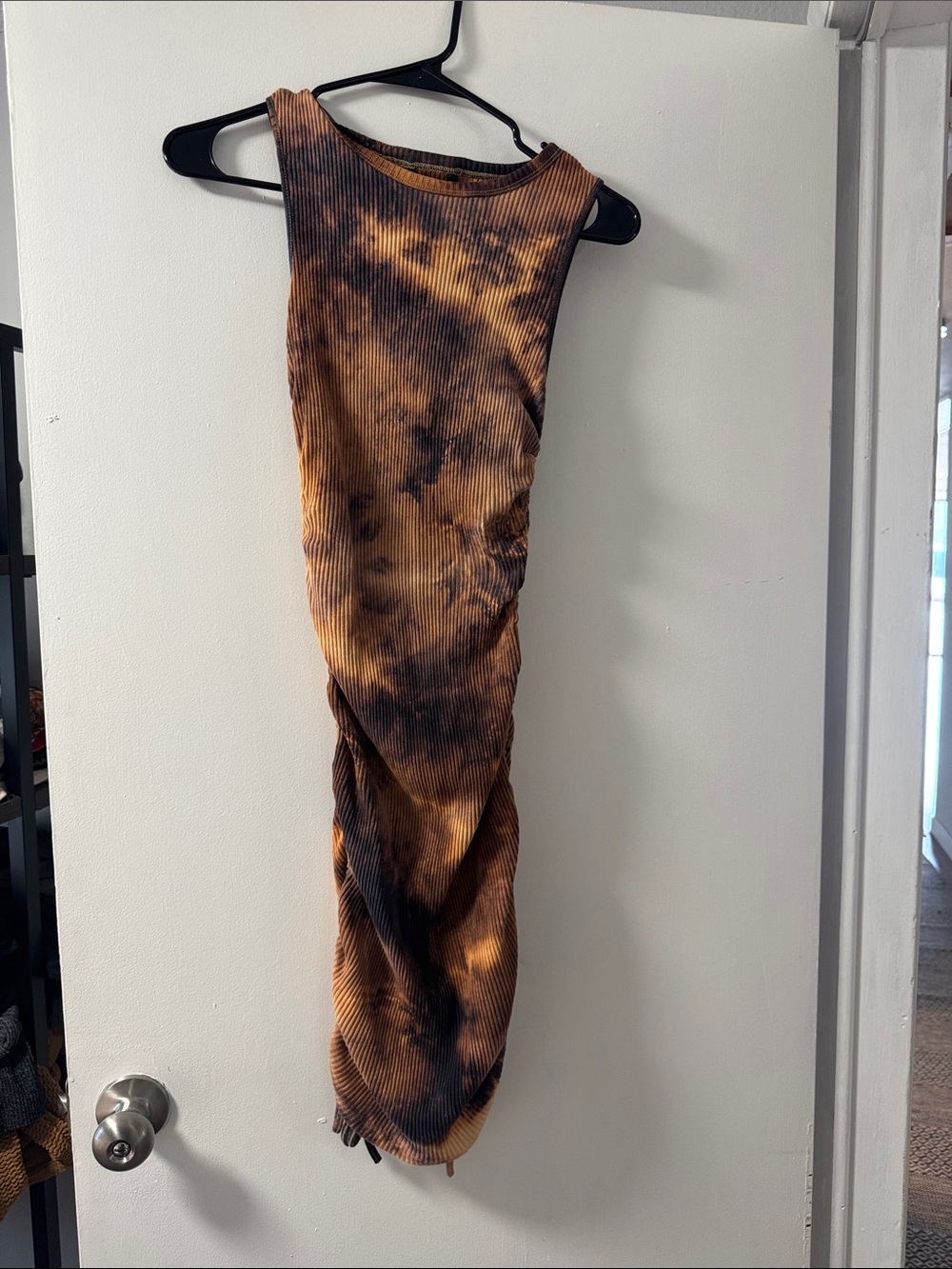 SHEIN Brown & Black Tie-Dye Ribbed Bodycon Dress